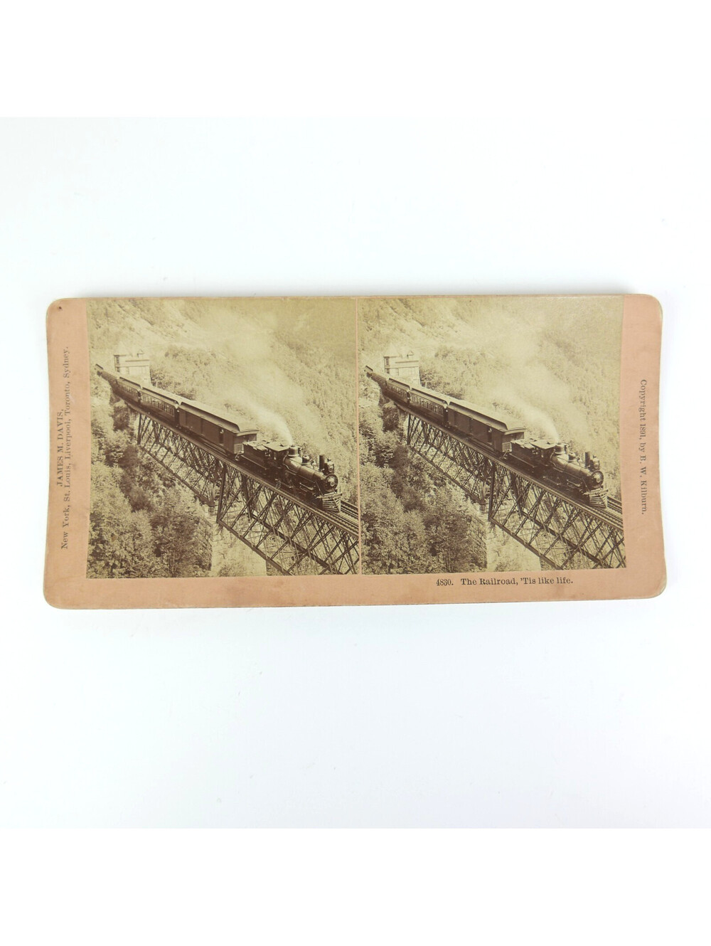 1891 B W Kilburn Stereoview 4830 Frankenstein Trestle Train Railroad NH Antique
